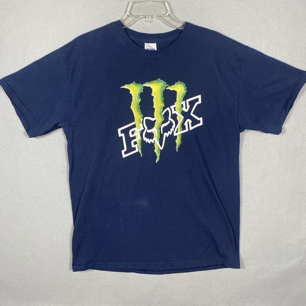 Fox Racing Monster Energy T-Shirt Men’s Large Blue Tee Distressed Fading